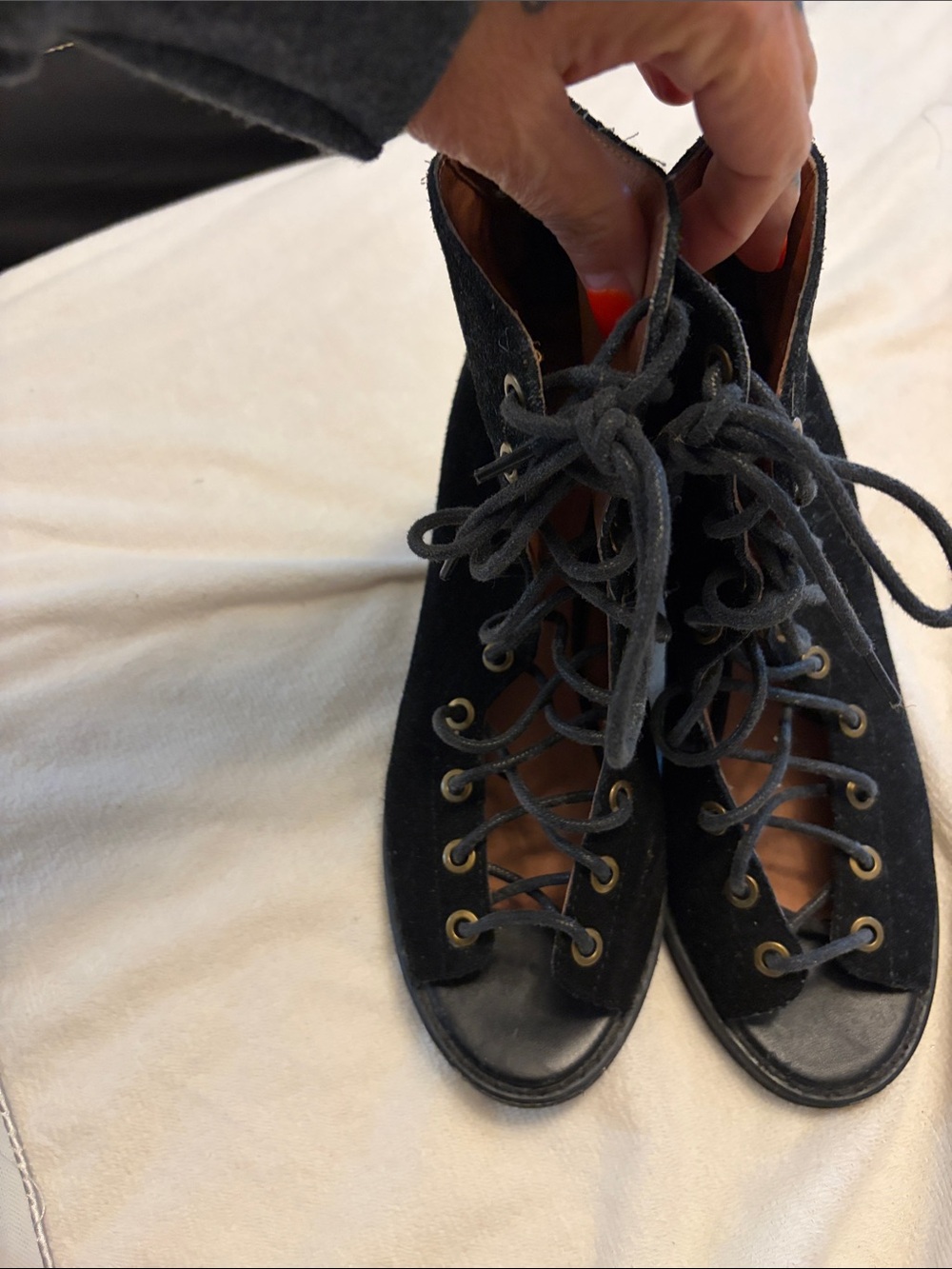 Jeffrey Campbell Black Lace-Up Suede Ankle Boots